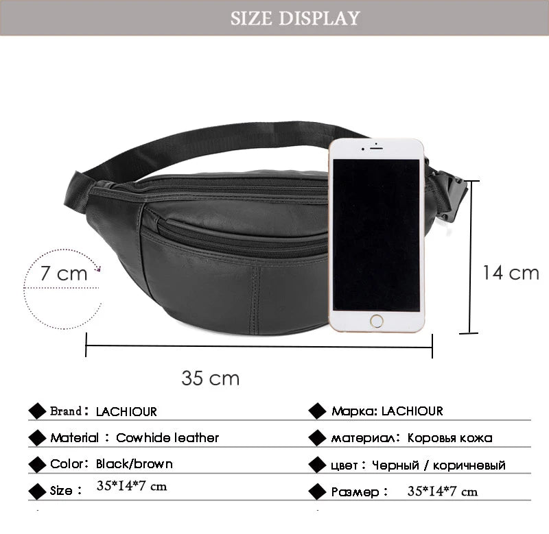Fashion Men Genuine Leather Fanny Bag for Phone Pouch Male Leather Messenger Bags Brand Fanny Pack Male Travel Waist Bag Men
