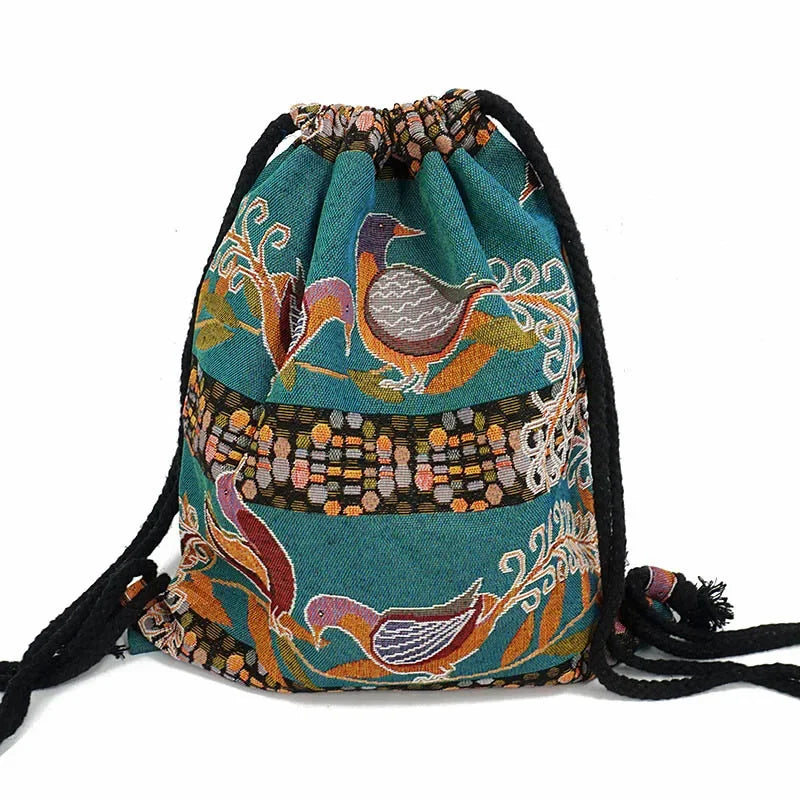 2025 Women Fabric Backpack Female Gypsy Bohemian Boho Chic Aztec Ibiza Tribal Ethnic Cottage Soft Brown Drawstring Rucksack Bags