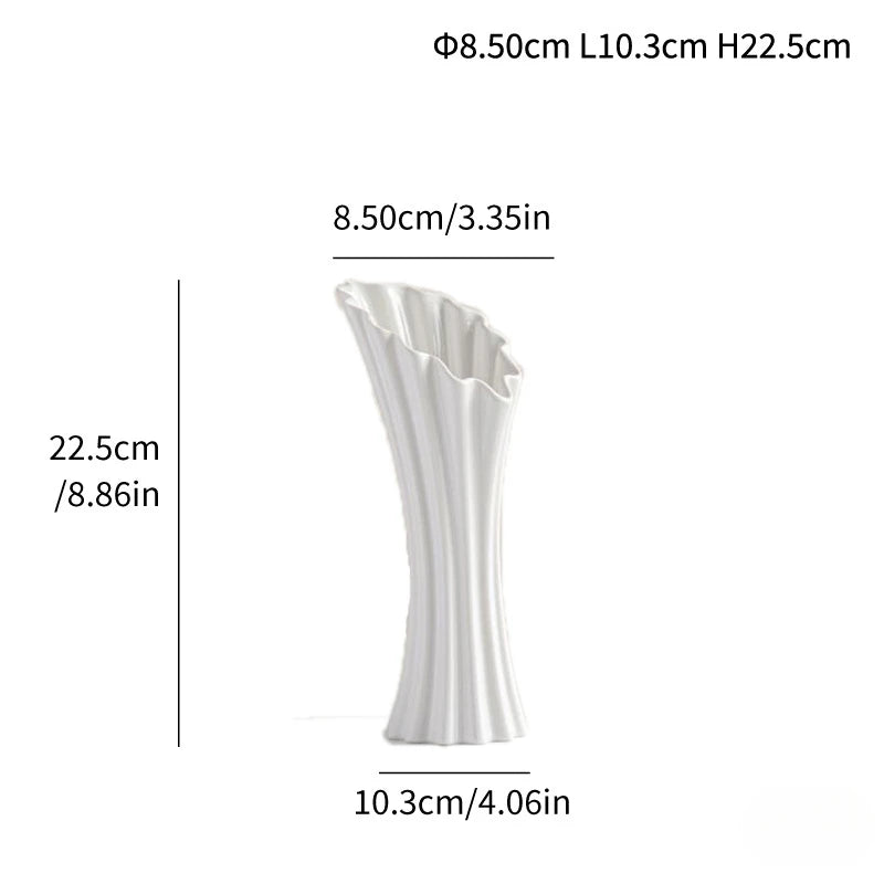 Special-shaped Striped Ceramic Vase Modern and Simple Flower Arrangement High-end and Versatile Home Soft Decoration Ornaments