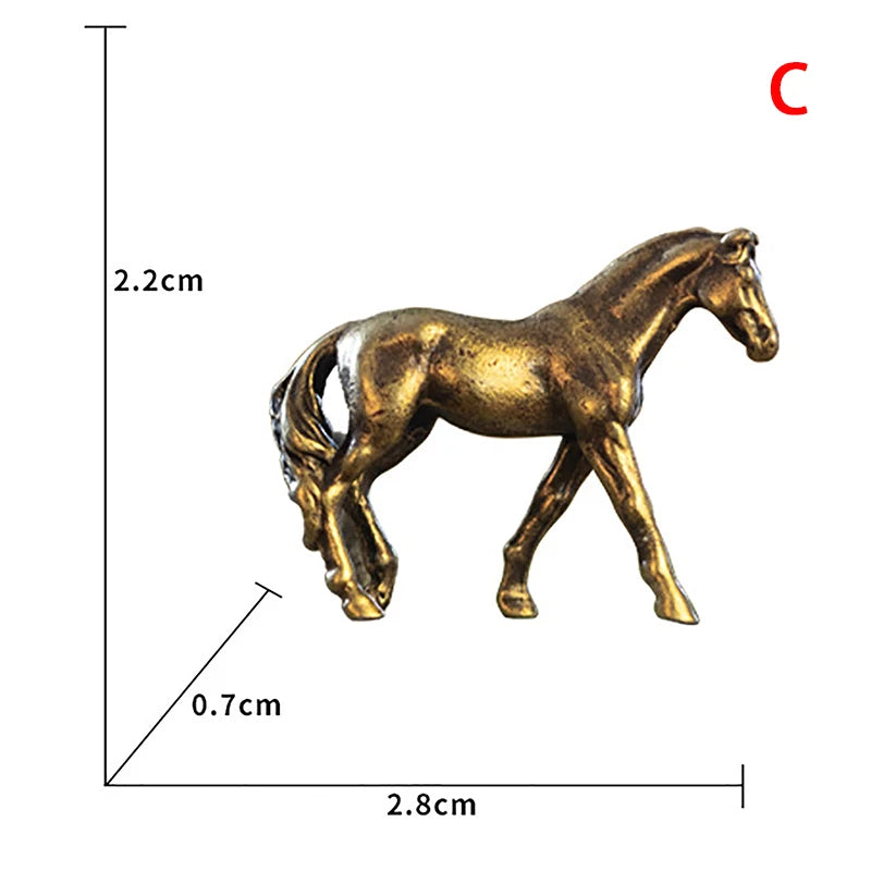 1 Pc Antique Brass Solid Long Tail Horse Figurines Big Feng Shui Ornaments Copper Zodiac Animal Mini Desktop Decoration Crafts