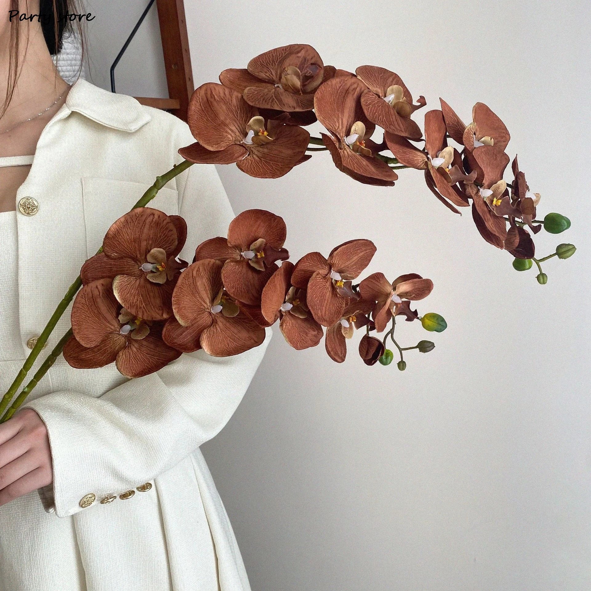 9 Heads Artificial Flower Purple Butterfly Orchid Silk White Phalaenopsis Wedding Christams Home Decor Garden Potted Fake Plants