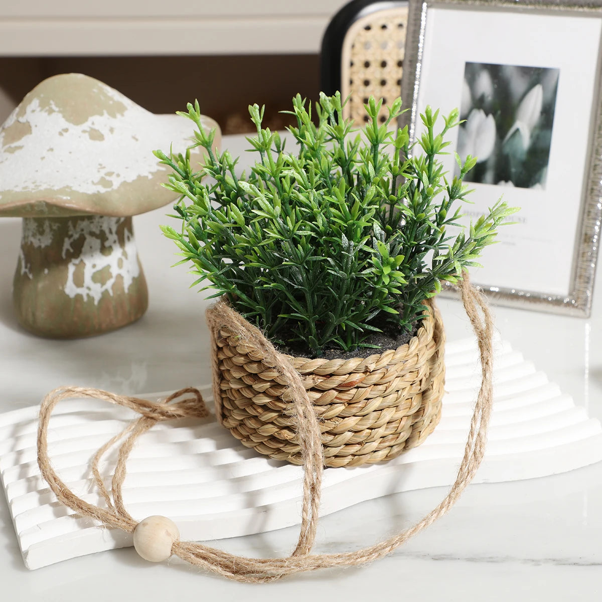 XIYA FLOWER Green Artificial Plants Eucalyptus Grass Woven Rosemary Potted Plants Grass Mound 40cm PE Material Home Decoration