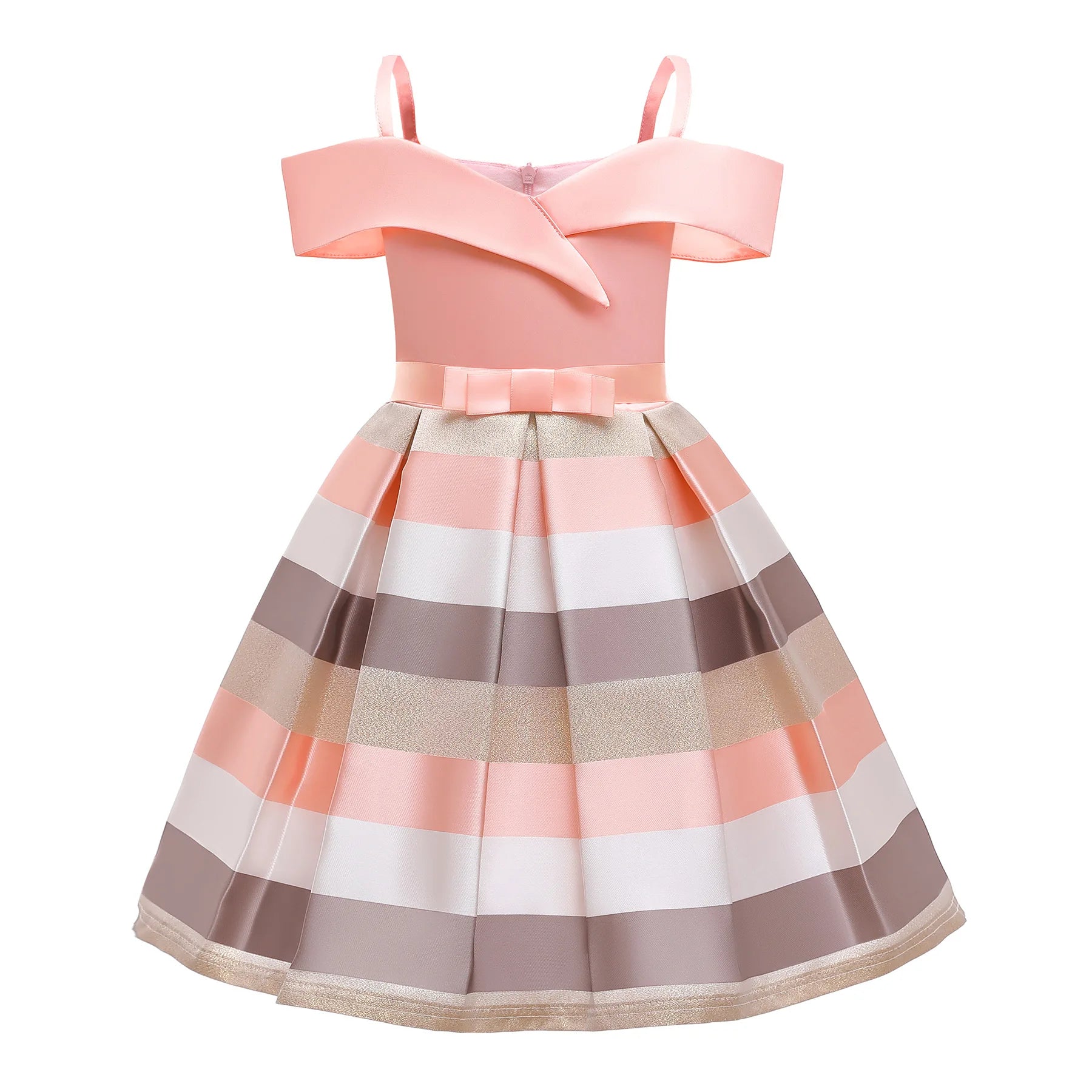 Summer Girls Casual Princess Dress Children New Year Wedding Sleeveless Striped Cloth Kid Birthday Party Ruched Tulle Costume