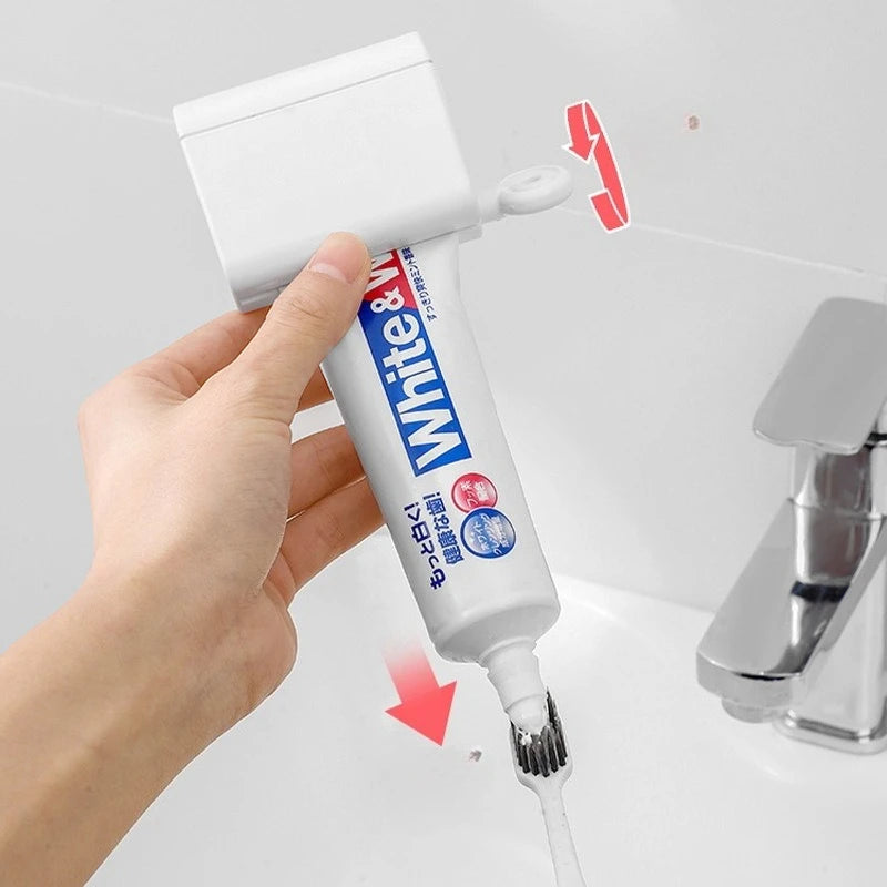 Self-Adhesive Toothpaste Squeezer Wall-Mounted Dispenser Holder & Toothbrush Organizer Waterproof Bathroom Accessory