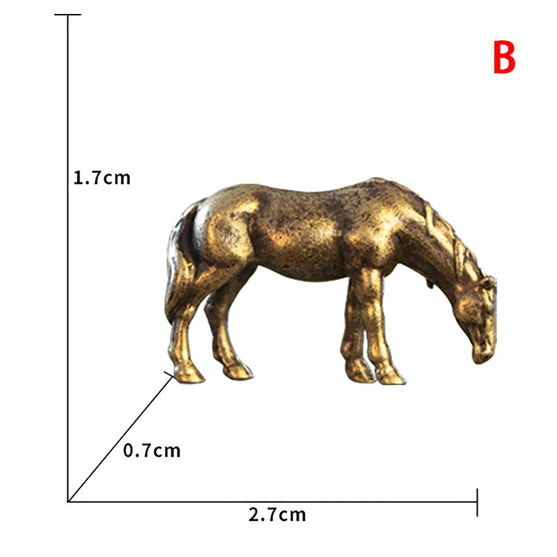 1 Pc Antique Brass Solid Long Tail Horse Figurines Big Feng Shui Ornaments Copper Zodiac Animal Mini Desktop Decoration Crafts