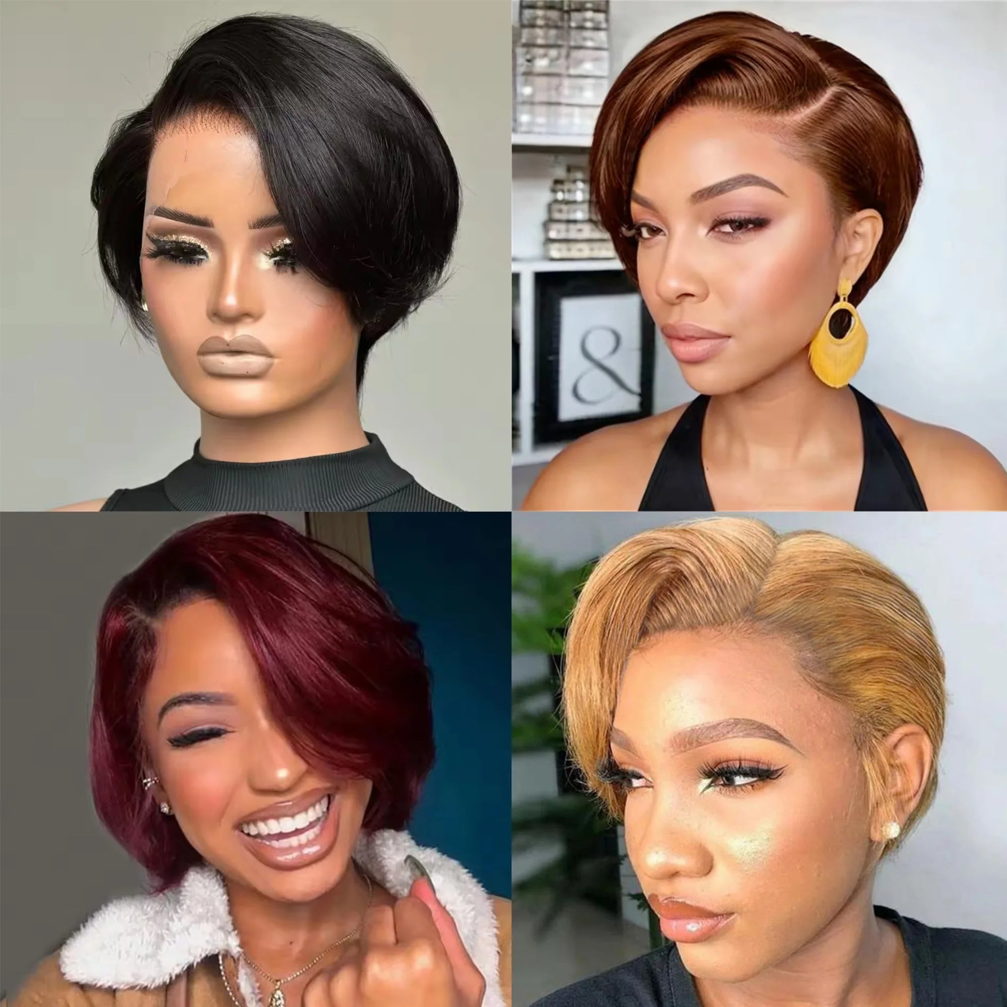 Straight Pixie Cut Wig Short Bob Wigs 13x4 Lace Front Wigs Human Hair Pre Plucked Pixie Cut Wig Brazilian Human Hair 100%