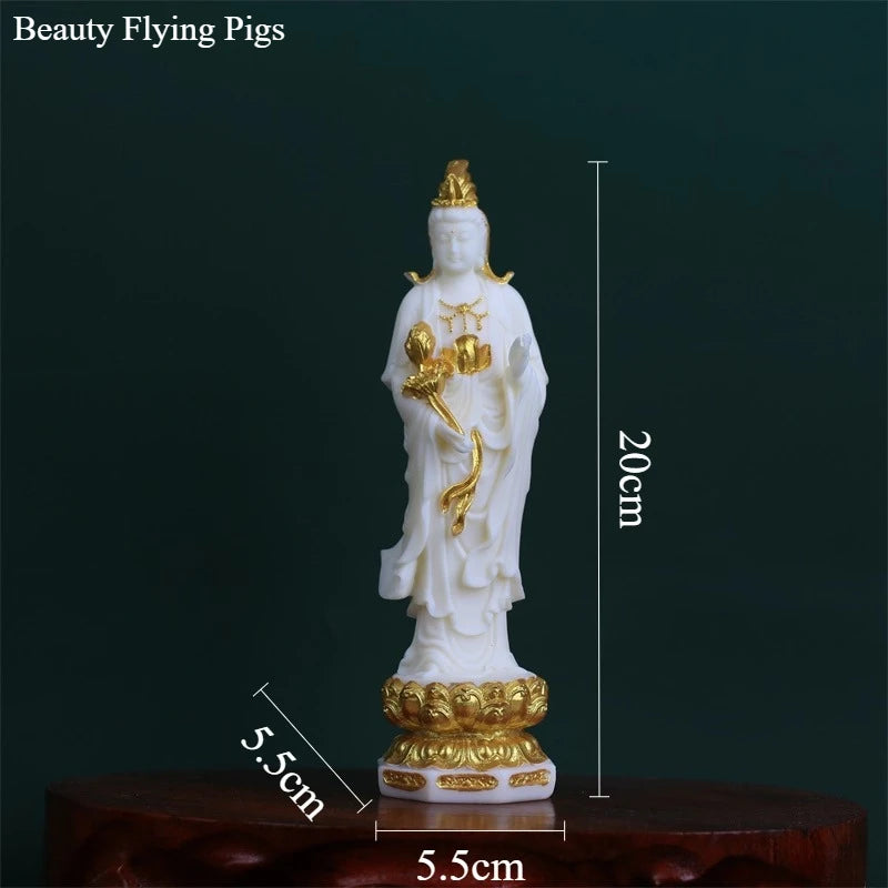Ivory fruit powder Buddha statue ornament Home Buddha statue worship Chinese style pray for auspiciousness home decoration