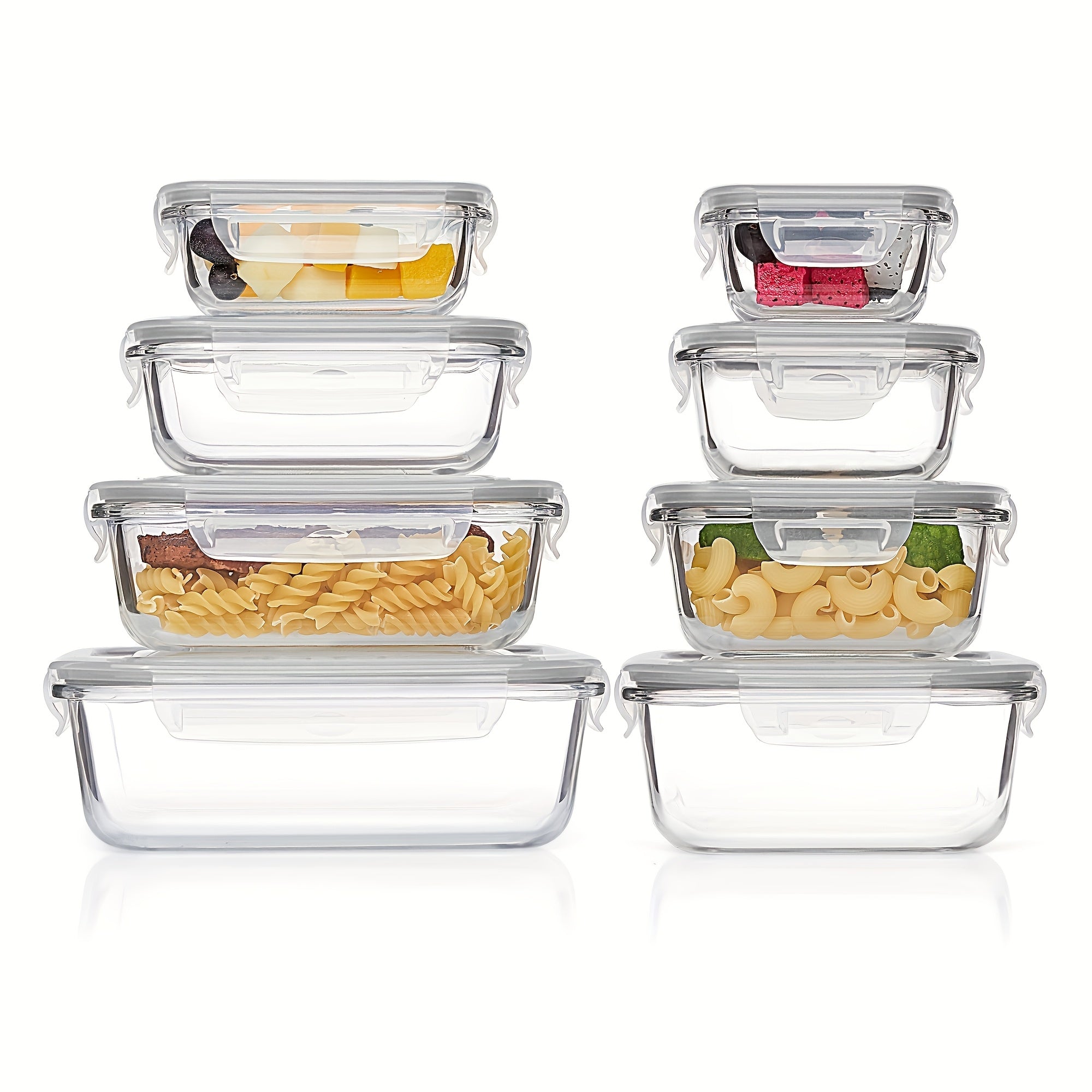 16-teiliges Glas Frischhaltedosen Set mit Deckel, Mikrowellen- und Ofenfest, Luftdicht, Perfekt für Meal Prep, Salate, Obst, Gemüse, Sandwiches, Lunchboxen (8 Behälter + 8 Deckel)