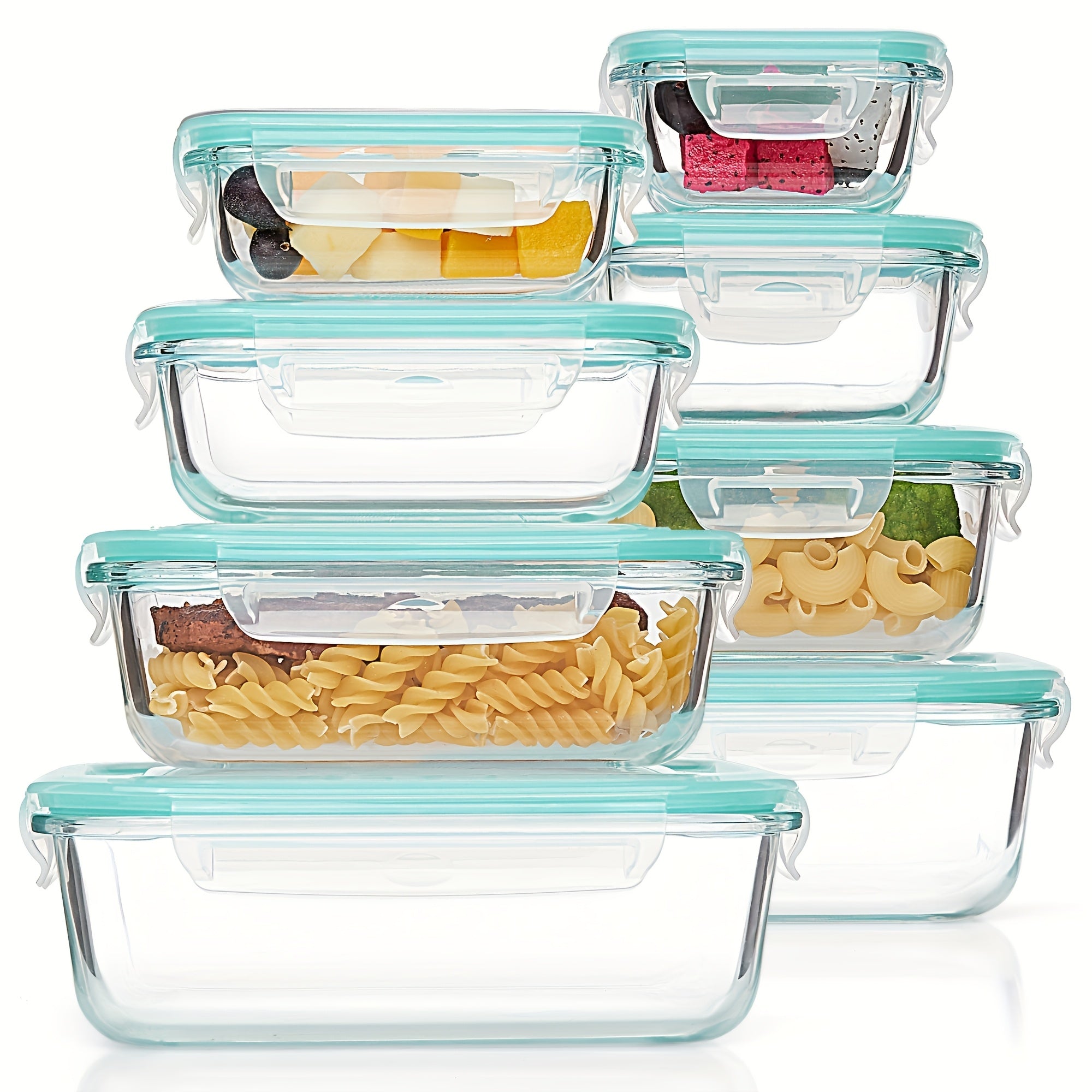 16-teiliges Glas Frischhaltedosen Set mit Deckel, Mikrowellen- und Ofenfest, Luftdicht, Perfekt für Meal Prep, Salate, Obst, Gemüse, Sandwiches, Lunchboxen (8 Behälter + 8 Deckel)