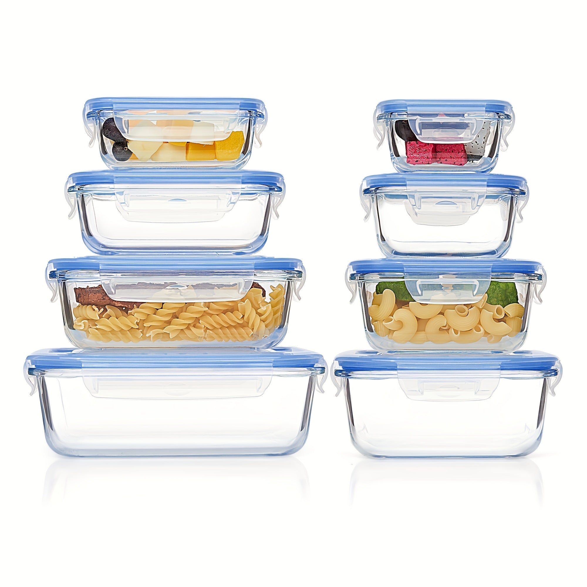 16-teiliges Glas Frischhaltedosen Set mit Deckel, Mikrowellen- und Ofenfest, Luftdicht, Perfekt für Meal Prep, Salate, Obst, Gemüse, Sandwiches, Lunchboxen (8 Behälter + 8 Deckel)